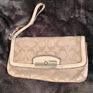 Coach Cream/Khaki Wristlet Clutch Wallet w/ Light Pink Lining